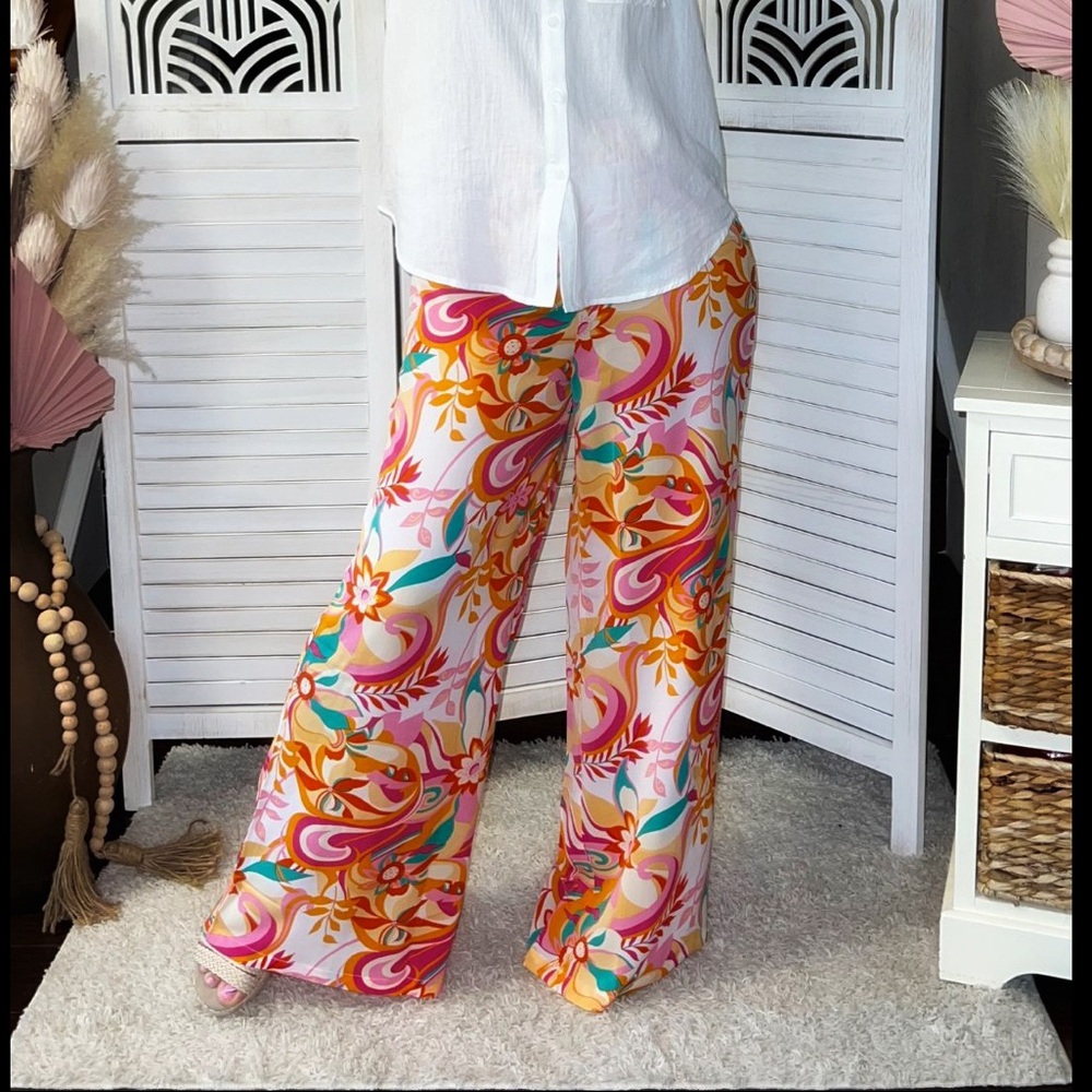 Retro floral wide leg palazzo pants XL